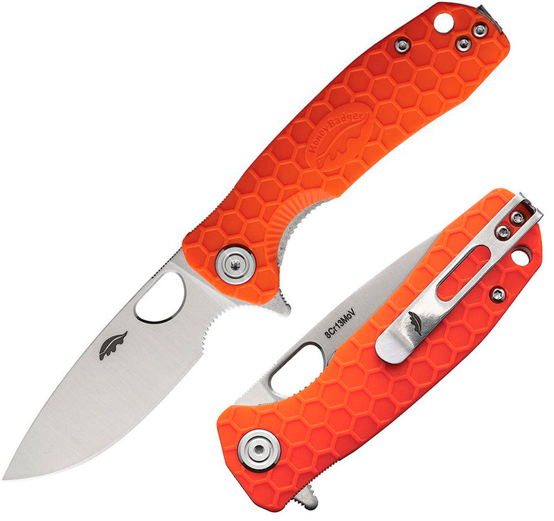 Honey Badger Knives Small Linerlock Folding Knife 2.75" 8Cr13MoV Steel Drop Point Blade Orange Textured GRN Handle 1035 -Honey Badger Knives - Survivor Hand Precision Knives & Outdoor Gear Store