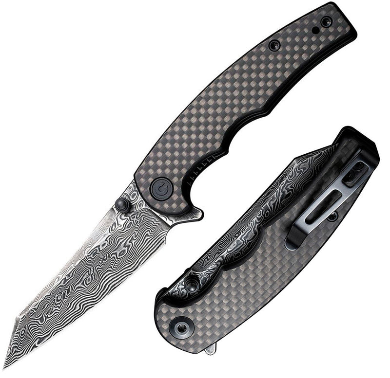 Civivi P87 Folding Knife 2.88" Damascus Steel Extended Tang Blade Carbon Fiber Handle C21043DS1 -Civivi - Survivor Hand Precision Knives & Outdoor Gear Store