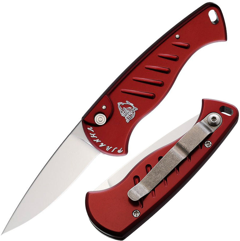 Piranha Knives Fingerling Button Lock Folding Automatic Knife 2.5" 154CM Steel Blade Red Aluminum Handle CP2R -Piranha Knives - Survivor Hand Precision Knives & Outdoor Gear Store