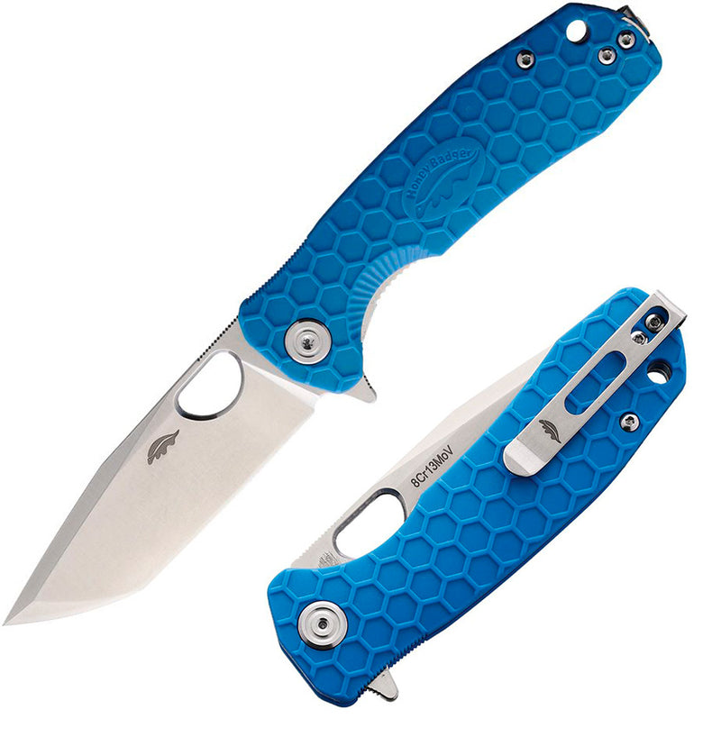 Honey Badger Knives Medium Liner Folding Knife 3.13" 8Cr13MoV Steel Tanto Blade Blue Textured Nylon Handle 1334 -Honey Badger Knives - Survivor Hand Precision Knives & Outdoor Gear Store