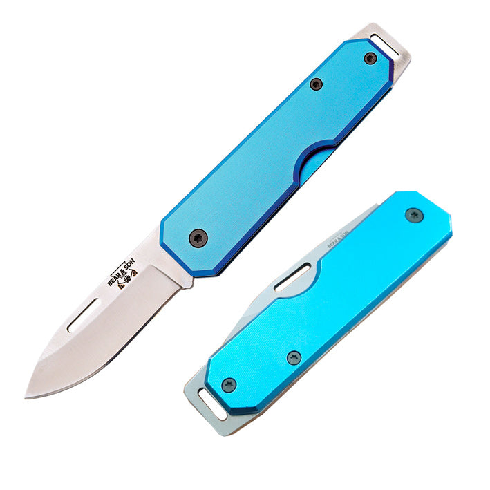 Bear & Son Large Slip Joint Folding Knife 2.38" High Carbon Steel Blade Blue Aluminum Handle 110BL -Bear & Son - Survivor Hand Precision Knives & Outdoor Gear Store