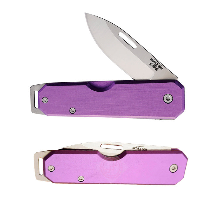 Bear & Son Slip Joint Folding Knife 2.38" High Carbon Steel Blade Purple Aluminum Handle 110PL -Bear & Son - Survivor Hand Precision Knives & Outdoor Gear Store