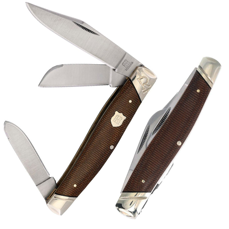 Rough Ryder Stockman Pocket Knife Stainless Steel Blades Brown Burlap Micarta Handle 2334 -Rough Ryder - Survivor Hand Precision Knives & Outdoor Gear Store