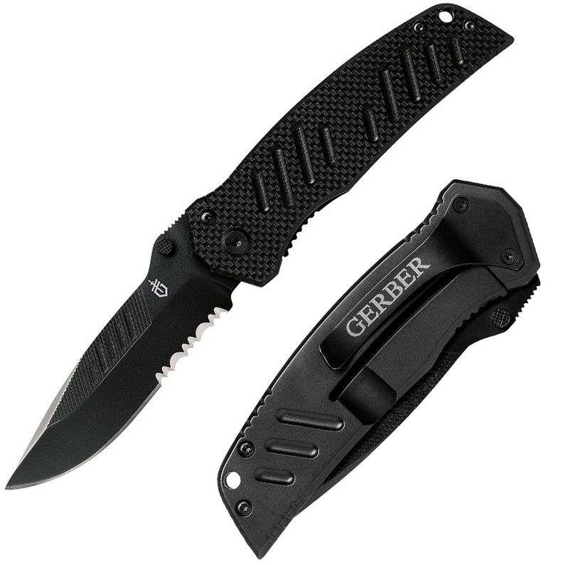 Gerber Swagger Framelock Folding Knife 3.13" Part Serrated 7Cr17MoV Steel Blade G10 Handle 099 -Gerber - Survivor Hand Precision Knives & Outdoor Gear Store