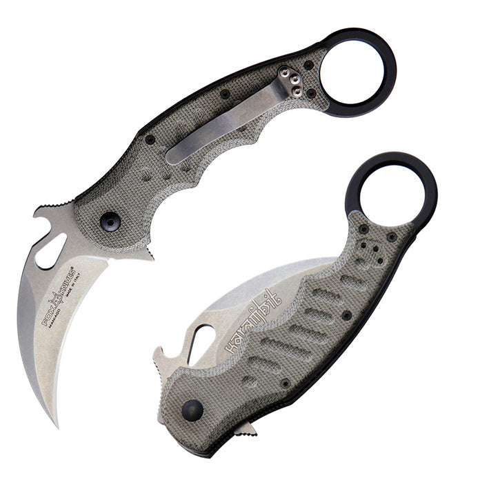 Fox Karambit Linerlock SW Folding Knife 3" Bohler N690 Steel Blade Gren Linen Micarta Handle X479MISW -Fox - Survivor Hand Precision Knives & Outdoor Gear Store