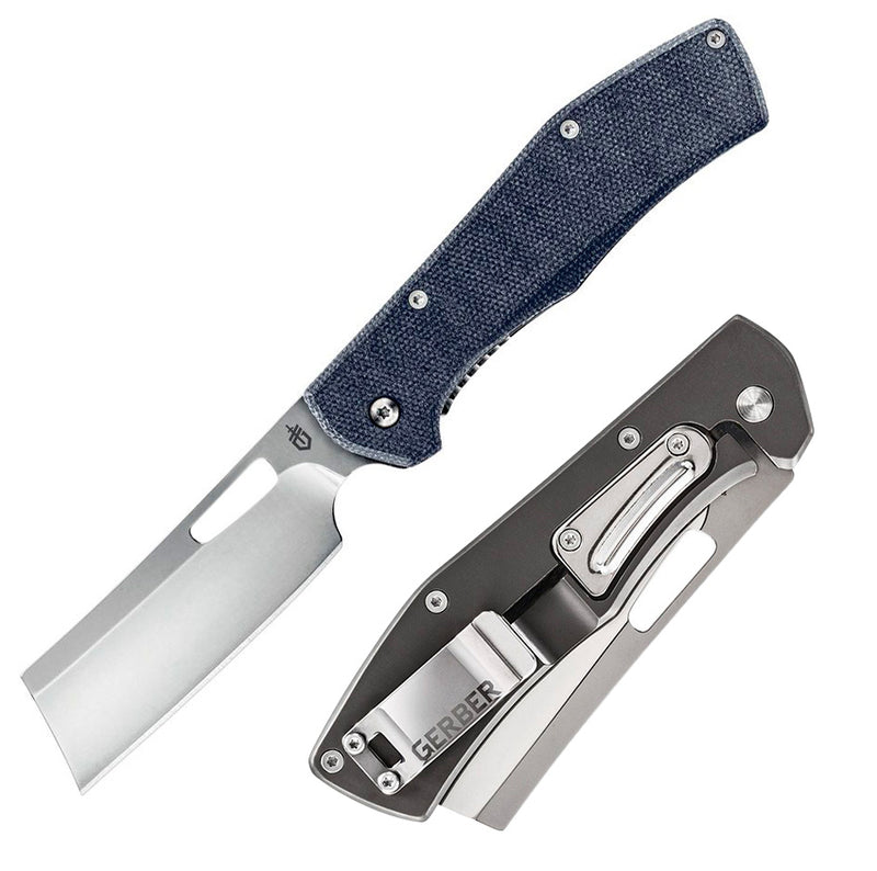 Gerber Flatiron Framelock 3.5" D2 Tool Steel Cleaver Blade Blue Canvas Micarta Handle 902 -Gerber - Survivor Hand Precision Knives & Outdoor Gear Store