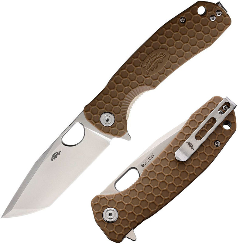 Honey Badger Knives Large Liner Folding Knife 3.63" 8Cr13MoV Steel Tanto Blade Tan Textured Nylon Handle 1322 -Honey Badger Knives - Survivor Hand Precision Knives & Outdoor Gear Store