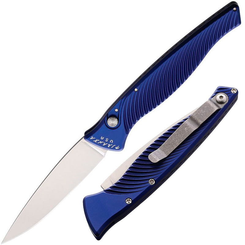 Piranha Knives DNA Button Lock Folding Automatic Knife 3.25" CPM S30V Steel Blade Blue Aluminum Handle CP16B -Piranha Knives - Survivor Hand Precision Knives & Outdoor Gear Store