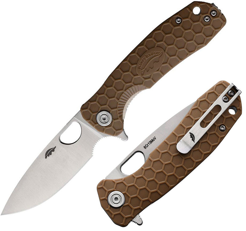 Honey Badger Knives Medium Linerlock Folding Knife 3.13" 8Cr13MoV Steel Drop Point Blade Tan Textured GRN Handle 1012 -Honey Badger Knives - Survivor Hand Precision Knives & Outdoor Gear Store