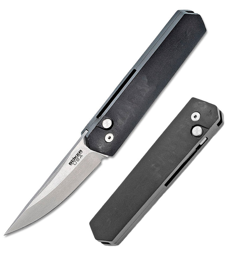 Boker Kwaiken Compact Button Folding Automatic Knife 3" 154CM Steel Blade Black Aluminum Handle 01BO254 -Boker - Survivor Hand Precision Knives & Outdoor Gear Store