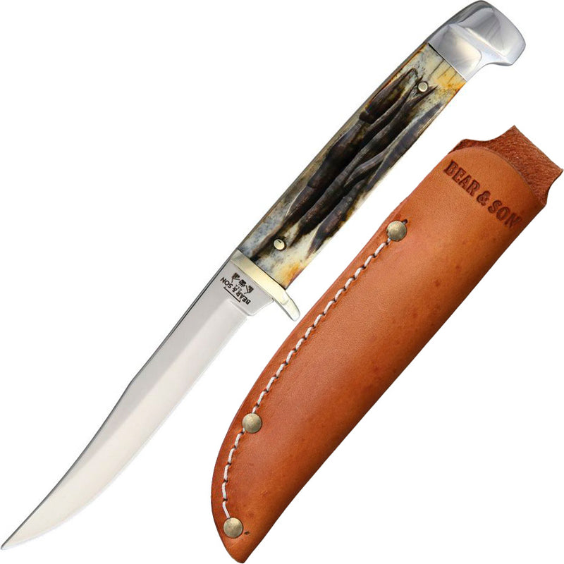 Bear & Son Small Hunter Fixed Knife 3" Stainless Steel Clip Point Blade India Stag Bone Handle 563 -Bear & Son - Survivor Hand Precision Knives & Outdoor Gear Store