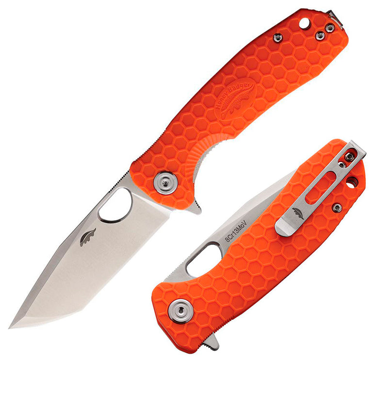 Honey Badger Knives Medium Liner Folding Knife 3.13" 8Cr13MoV Steel Tanto Blade Orange Textured Nylon Handle 1336 -Honey Badger Knives - Survivor Hand Precision Knives & Outdoor Gear Store