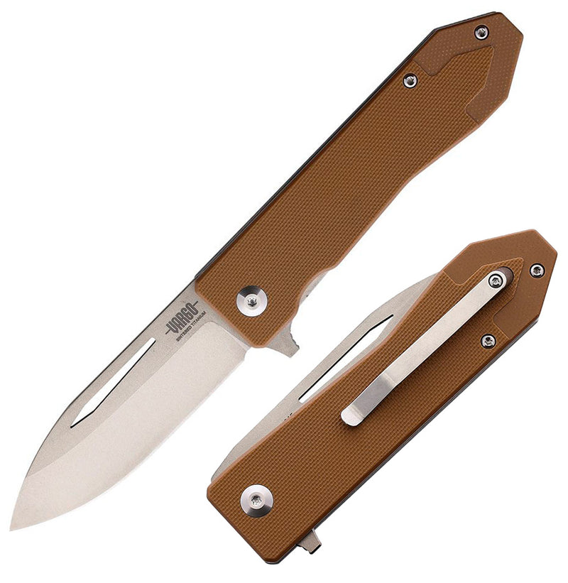 Vargo Sobata 815 Liner Folding Knife 3" Sintered Titanium Ceramic Silver Alloy Drop Point Blade Brown G10 Handle 502 -Vargo - Survivor Hand Precision Knives & Outdoor Gear Store