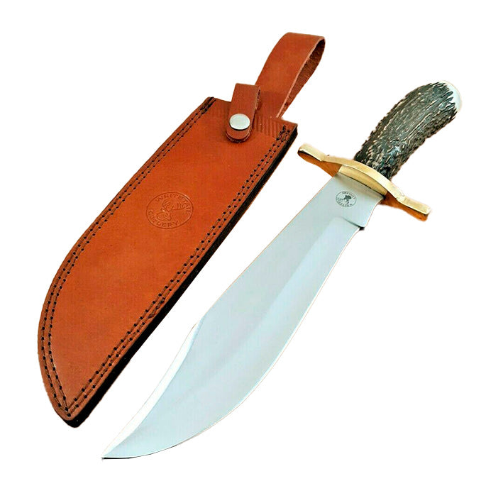 Frost Cutlery Whitetail Bowie Fixed Knife 9.5" Stainless Steel/Clip Point Blade Elk Stag Handle T005 -Frost Cutlery - Survivor Hand Precision Knives & Outdoor Gear Store