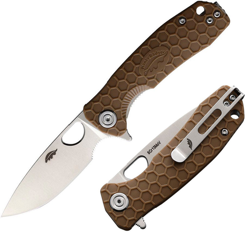 Honey Badger Knives Small Linerlock Folding Knife 2.75" 8Cr13MoV Steel Blade Tan Textured GRN Handle 1022 -Honey Badger Knives - Survivor Hand Precision Knives & Outdoor Gear Store