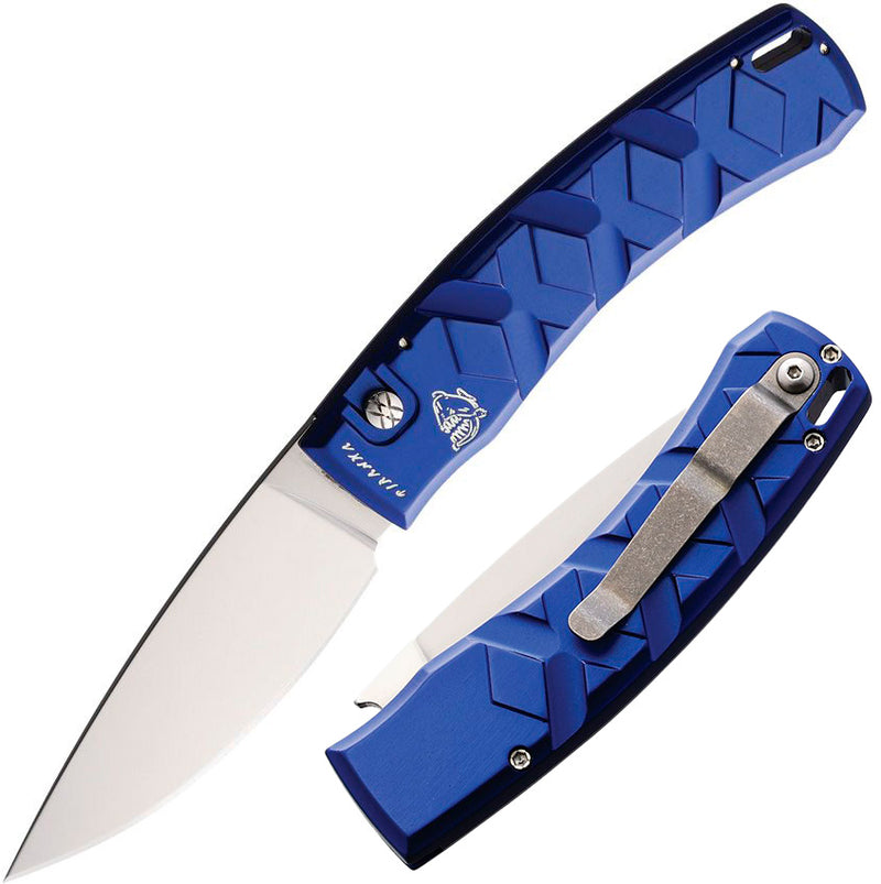 Piranha Knives X Button Lock Folding Automatic Knife 3.25" 154CM Steel Blade Blue Aluminum Handle CP14B -Piranha Knives - Survivor Hand Precision Knives & Outdoor Gear Store