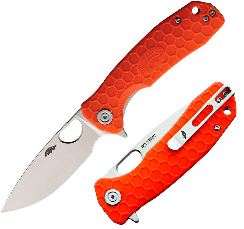 Honey Badger Knives Medium Linerlock Folding Knife 3.13" 8Cr13MoV Steel Blade Orange Textured GRN Handle 1019 -Honey Badger Knives - Survivor Hand Precision Knives & Outdoor Gear Store