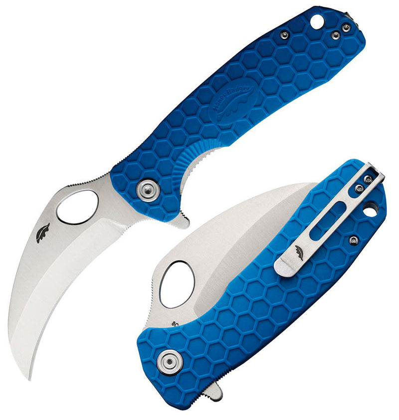 Honey Badger Knives Large Liner Folding Knife 3.38" 8Cr13MoV Steel Claw Blade Blue Textured GRN Handle 1137 -Honey Badger Knives - Survivor Hand Precision Knives & Outdoor Gear Store