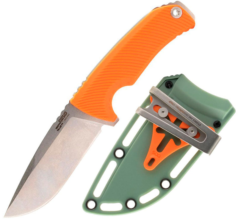 SOG Tellus FX Fixed Knife 4.25" CRYO 440 Steel Full Tang Blade Orange Textured GRN Handle G17060343 -SOG - Survivor Hand Precision Knives & Outdoor Gear Store