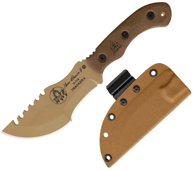 TOPS Mini Tom Tracker Fixed Knife 3.5" 1095 Carbon Steel Blade Tan Micarta Handle TBT04TAN -TOPS - Survivor Hand Precision Knives & Outdoor Gear Store