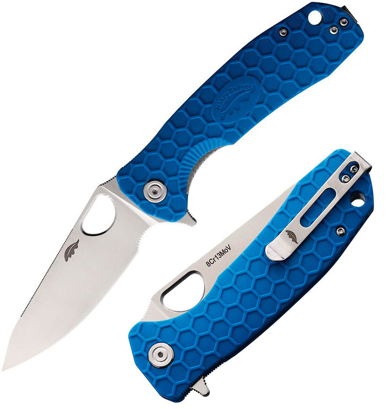 Honey Badger Knives Large Leaf Liner Folding Knife 3.63" 8Cr13MoV Steel Blade Blue Textured Nylon/Glass Fiber Handle 1291 -Honey Badger Knives - Survivor Hand Precision Knives & Outdoor Gear Store