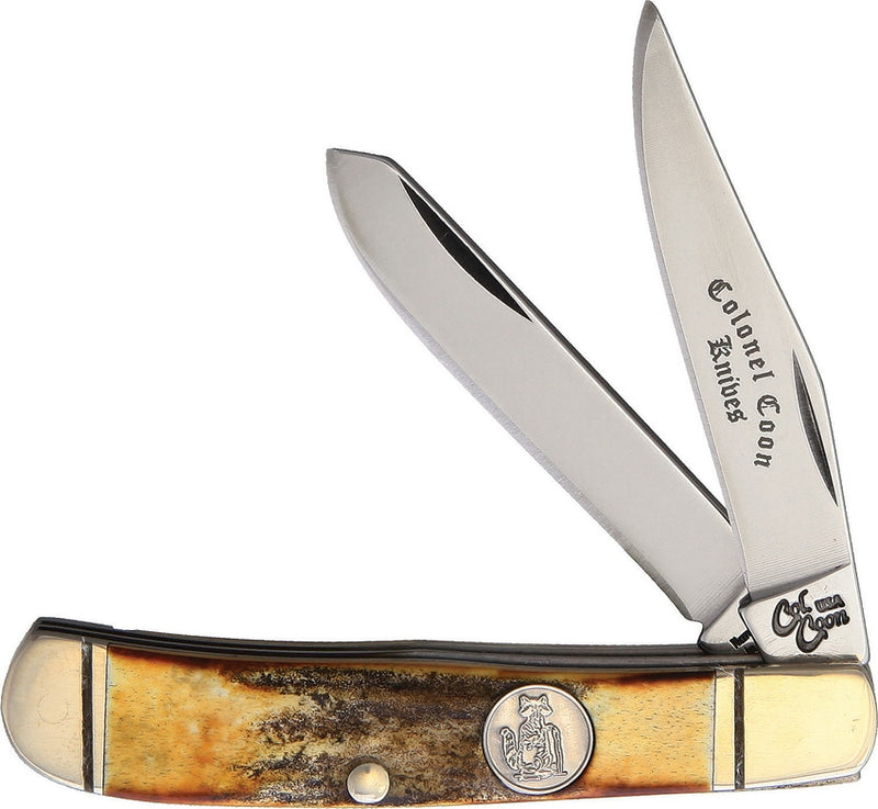 Colonel Coon Mini Trapper Pocket Knife Stainless Steel/Clip/Spey Blades Stag Handle GS545 -Colonel Coon - Survivor Hand Precision Knives & Outdoor Gear Store