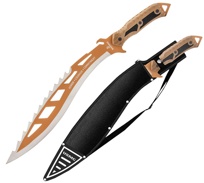 United Cutlery USMC Desert Ops Kukri Fixed Knife 15.25" Sawback Stainless Steel Blade Black/Tan Rubberized ABS Handle 3506 -United Cutlery - Survivor Hand Precision Knives & Outdoor Gear Store