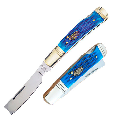 Frost Cutlery One Arm Folding Knife Stainless Steel Razor Blade Blue Jigged Bone Handle W034BLCS -Frost Cutlery - Survivor Hand Precision Knives & Outdoor Gear Store