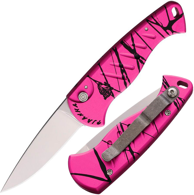 Piranha Knives Fingerling Button Lock Folding Automatic Knife 2.5" 154CM Steel Blade Pink Anodized Aluminum Handle CP2PK -Piranha Knives - Survivor Hand Precision Knives & Outdoor Gear Store