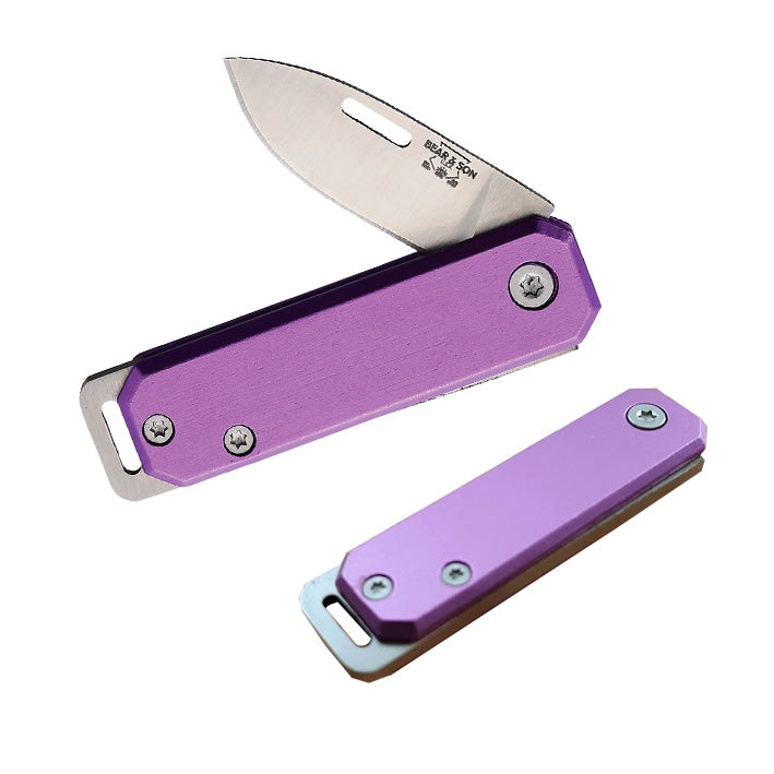 Bear & Son Slip Joint Folding Knife 1.5" High Carbon Steel Blade Purple Aluminum Handle 109PL -Bear & Son - Survivor Hand Precision Knives & Outdoor Gear Store