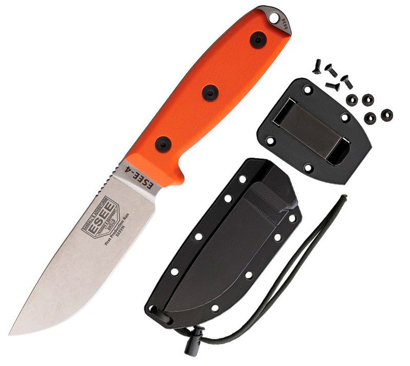 ESEE Model 4 Fixed Knife 4.5" S35VN Steel Drop Point Blade Orange G10 Handle 4PS35VOR -ESEE - Survivor Hand Precision Knives & Outdoor Gear Store