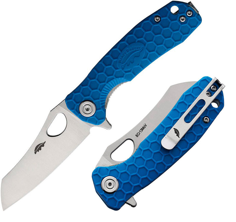 Honey Badger Knives Linerlock Folding Knife 2.75" 8Cr13MoV Steel Warncleaver Blade Blue Textured GRN Handle 1048 -Honey Badger Knives - Survivor Hand Precision Knives & Outdoor Gear Store