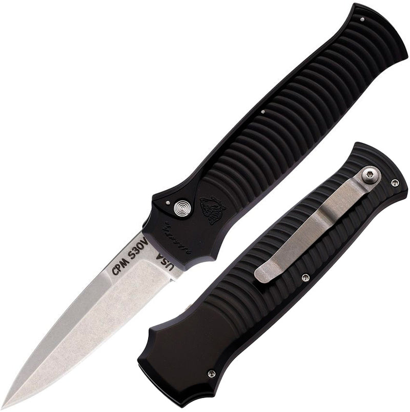 Piranha Knives Bodyguard Tactical Folding Automatic Knife 3.25" CPM S30V Steel Blade Black Sculpted Aluminum Handle CP6BK -Piranha Knives - Survivor Hand Precision Knives & Outdoor Gear Store