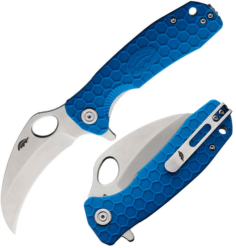 Honey Badger Knives Liner Folding Knife 3" 8Cr13MoV Steel Claw Blade Blue Textured GRN Handle 1149 -Honey Badger Knives - Survivor Hand Precision Knives & Outdoor Gear Store