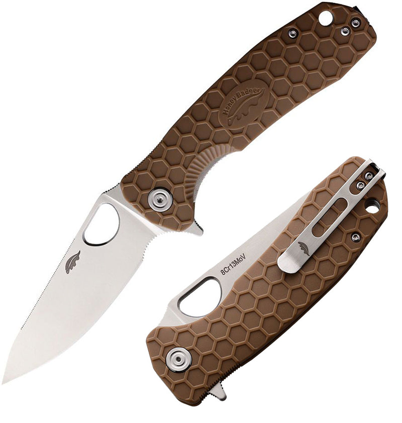 Honey Badger Knives Large Leaf Liner Folding Knife 3.63" 8Cr13MoV Steel Blade Tan Textured Nylon/Glass Fiber Handle 1289 -Honey Badger Knives - Survivor Hand Precision Knives & Outdoor Gear Store