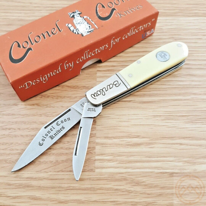 Colonel Coon Barlow Pocket Knife Stainless Steel/Clip/Pen Blades Yellow Smooth Synthetic Handle 81Y -Colonel Coon - Survivor Hand Precision Knives & Outdoor Gear Store