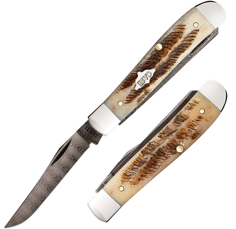 Case XX Mini Trapper Pocket Knife Damascus Steel Clip/Spey Blades Vintage Bone Handle 77466 -Case Cutlery - Survivor Hand Precision Knives & Outdoor Gear Store