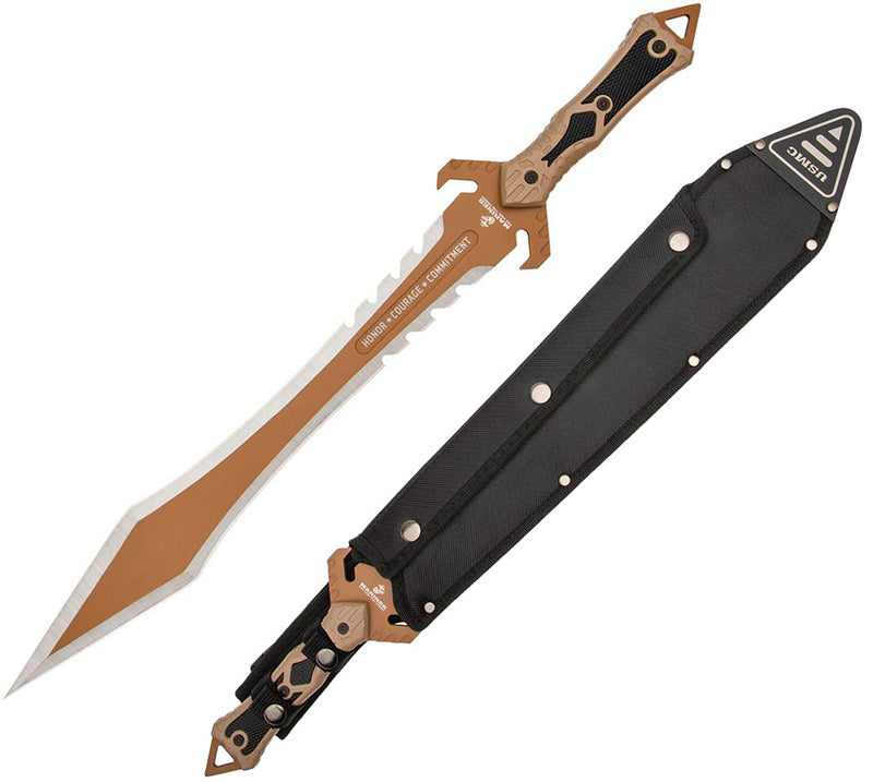 United Cutlery USMC Desert Ops Fixed Sword 17.25" Double Edge Stainless Steel Blade Black/Tan ABS Handle 3507 -United Cutlery - Survivor Hand Precision Knives & Outdoor Gear Store