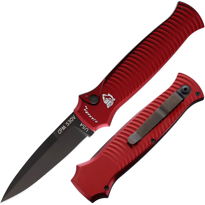 Piranha Knives Bodyguard Tactical Folding Automatic Knife 3.25" Black Oxide Coated CPM S30V Steel Blade Red Aluminum Handle CP6RT -Piranha Knives - Survivor Hand Precision Knives & Outdoor Gear Store