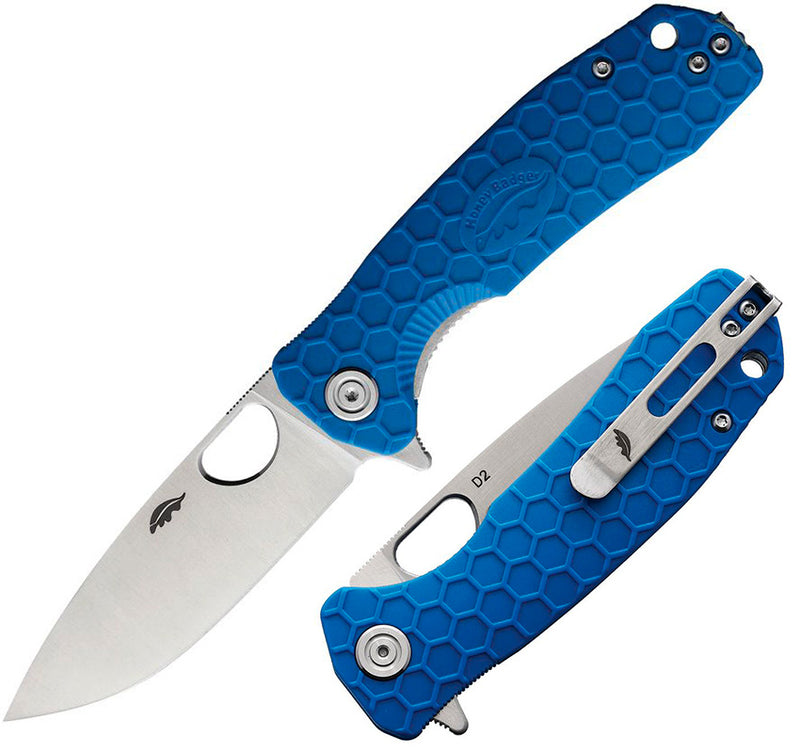 Honey Badger Knives Medium Linerlock Folding Knife 3.13" D2 Tool Steel Drop Point Blade Blue Textured GRN Handle 1058 -Honey Badger Knives - Survivor Hand Precision Knives & Outdoor Gear Store