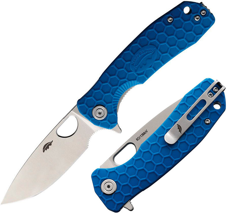 Honey Badger Knives Medium Linerlock Folding Knife 3.13" 8Cr13MoV Steel Blade Blue Textured GRN Handle 1017 -Honey Badger Knives - Survivor Hand Precision Knives & Outdoor Gear Store