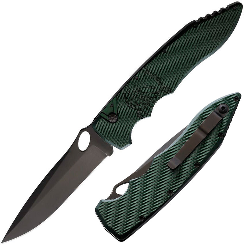 Piranha Knives Predator Tactical Folding Automatic Knife 3.5" CPM S30V Steel Blade Green Textured Aluminum Handle CP10GT -Piranha Knives - Survivor Hand Precision Knives & Outdoor Gear Store