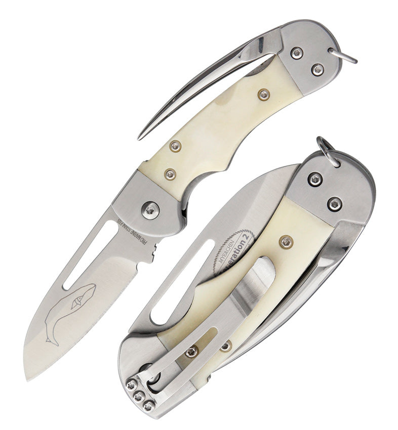 Myerchin Generation 2 Crew Folding Knife 2.5" German Steel Blade White Bone Handle AF377 -Myerchin - Survivor Hand Precision Knives & Outdoor Gear Store