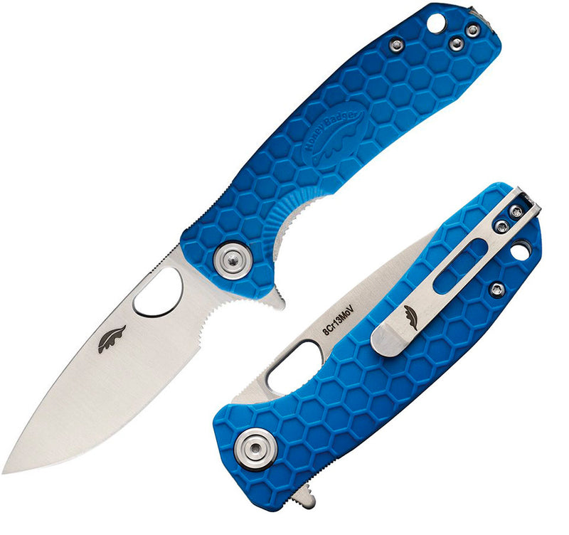 Honey Badger Knives Small Linerlock Folding Knife 2.75" 8Cr13MoV Steel Drop Point Blade Blue Textured GRN Handle 1024 -Honey Badger Knives - Survivor Hand Precision Knives & Outdoor Gear Store