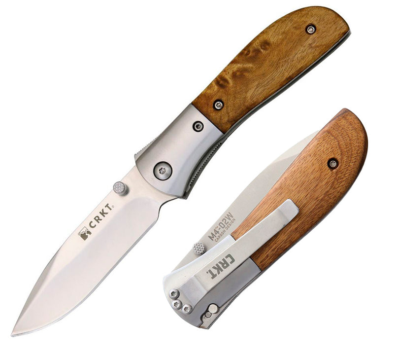 CRKT Carson M4 Scales A/O Folding Knife 3.13" 8Cr13MoV Steel Drop Point Blade Burl Wood Handle M402W -CRKT - Survivor Hand Precision Knives & Outdoor Gear Store