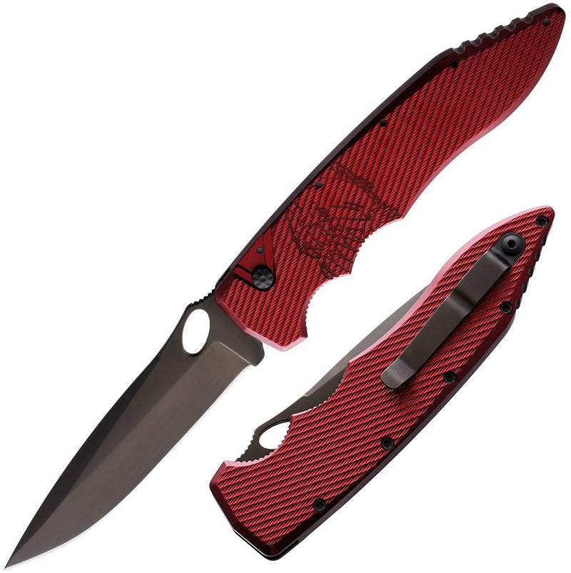 Piranha Knives Predator Button Lock Folding Automatic Knife 4" CPM S30V Steel Blade Red Textured Aluminum Handle CP10RT -Piranha Knives - Survivor Hand Precision Knives & Outdoor Gear Store