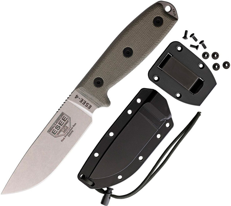 ESEE Model 4 Fixed Knife 4.5" S35VN Steel Drop Point Blade Green Linen Micarta Handle 4PS35V -ESEE - Survivor Hand Precision Knives & Outdoor Gear Store