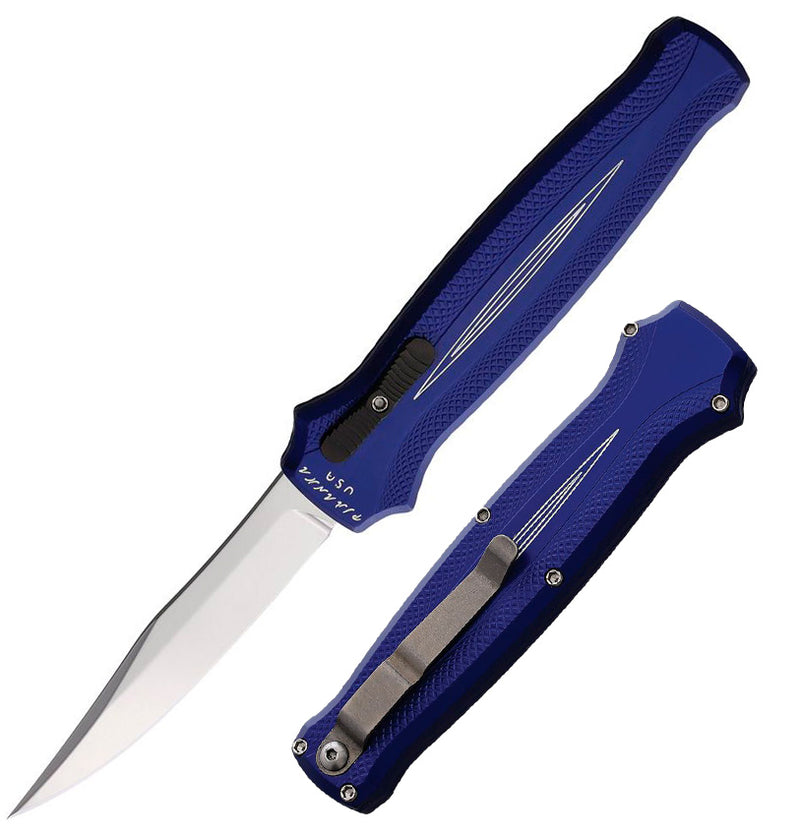 Piranha Knives Rated-R Folding Automatic Knife 3.5" 154CM Steel Clip Point Blade Blue Aluminum Handle CP19B -Piranha Knives - Survivor Hand Precision Knives & Outdoor Gear Store