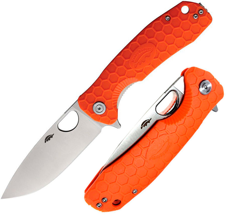 Honey Badger Knives Large Linerlock Folding Knife 3.63" D2 Tool Steel Drop Point Blade Orange Textured GRN Handle 1044 -Honey Badger Knives - Survivor Hand Precision Knives & Outdoor Gear Store