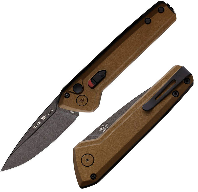 Buck Deploy Button Lock Folding Automatic Knife 3.25" 154CM Steel Drop Point Blade Burnt Bronze Aluminum Handle 838BRS1 -Buck - Survivor Hand Precision Knives & Outdoor Gear Store